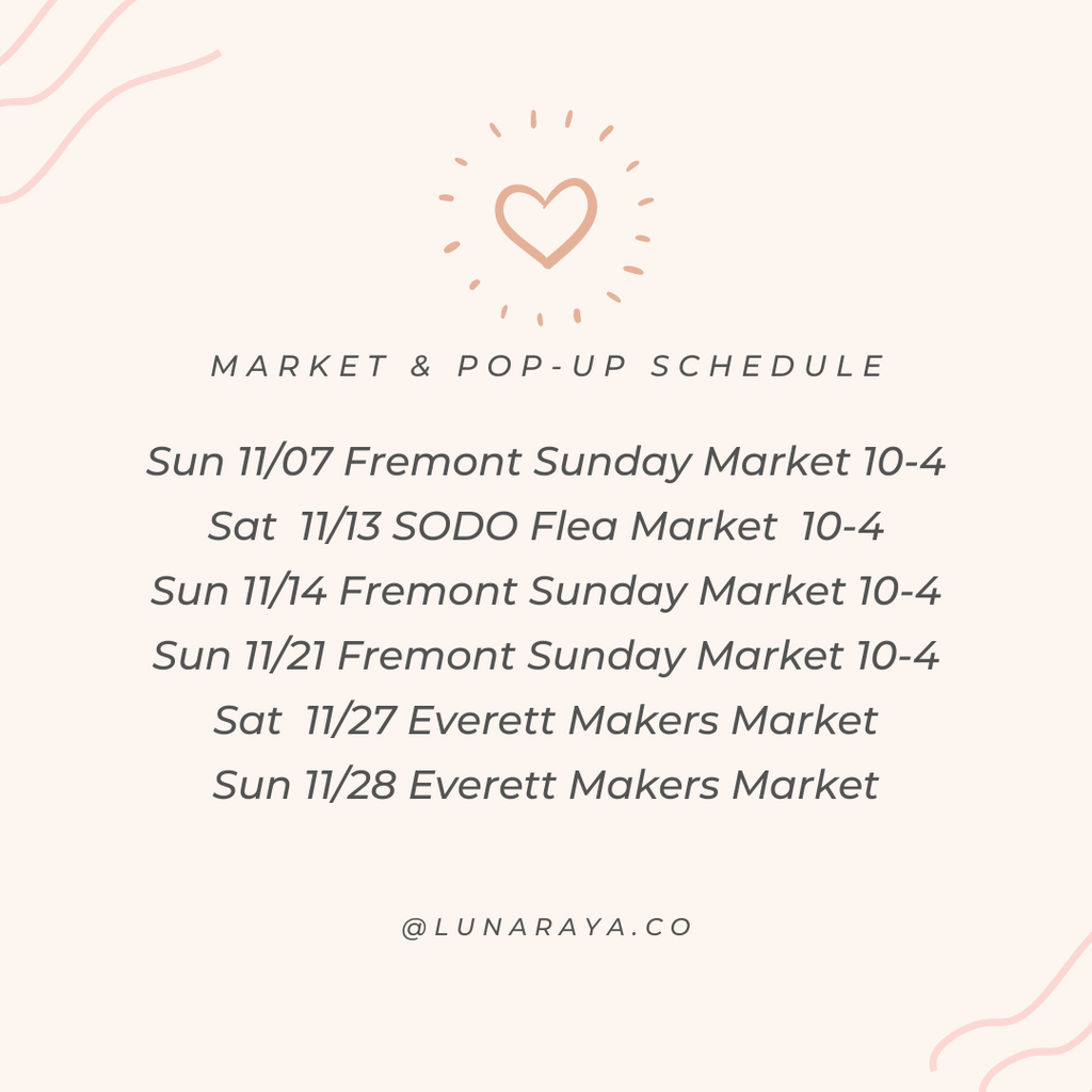 November 2021 Pop-Up and Market Schedule!